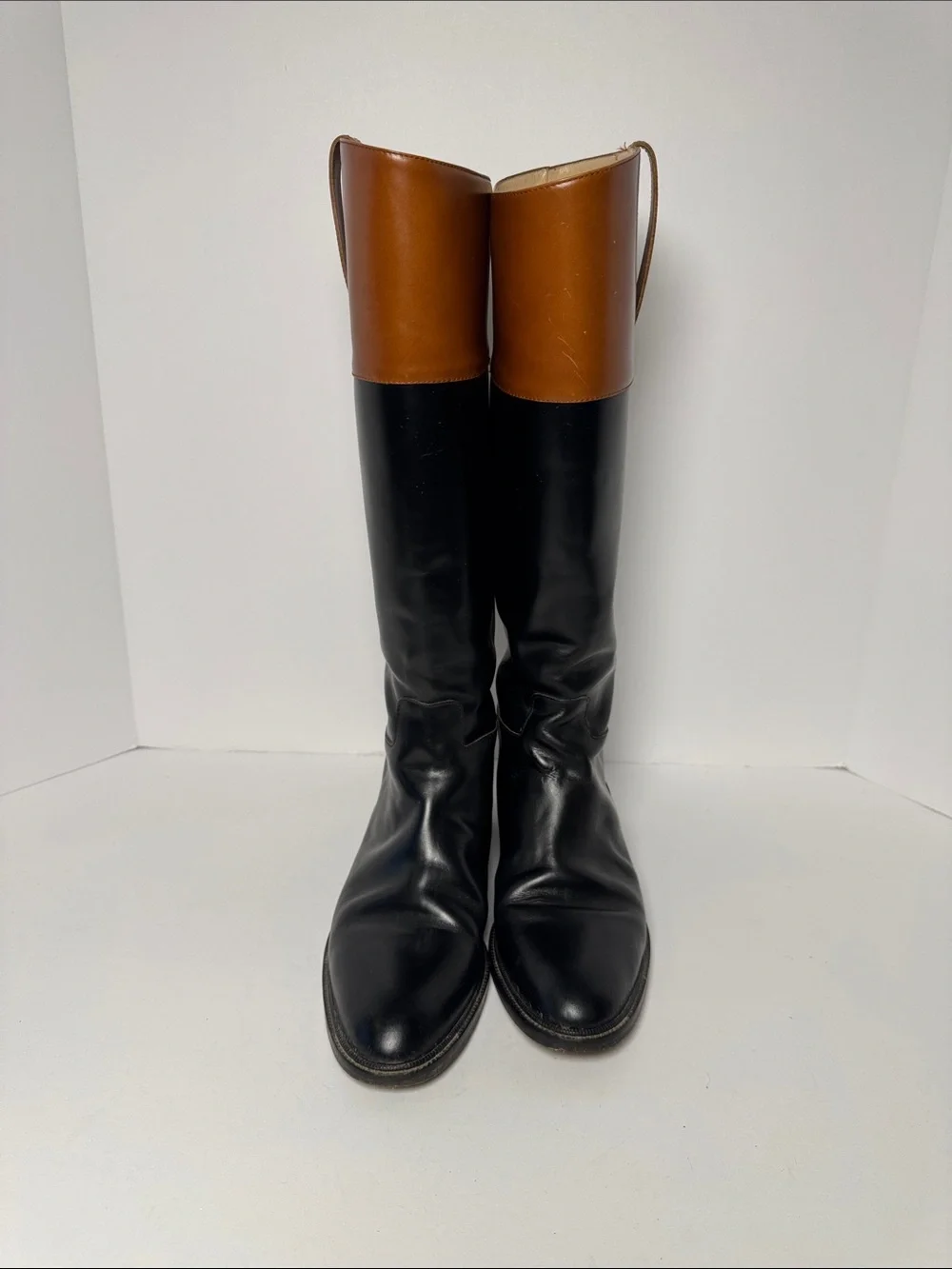 MICHAEL KORS Braden Two-Tone Leather Riding Boots Black Brown Equestrian 10